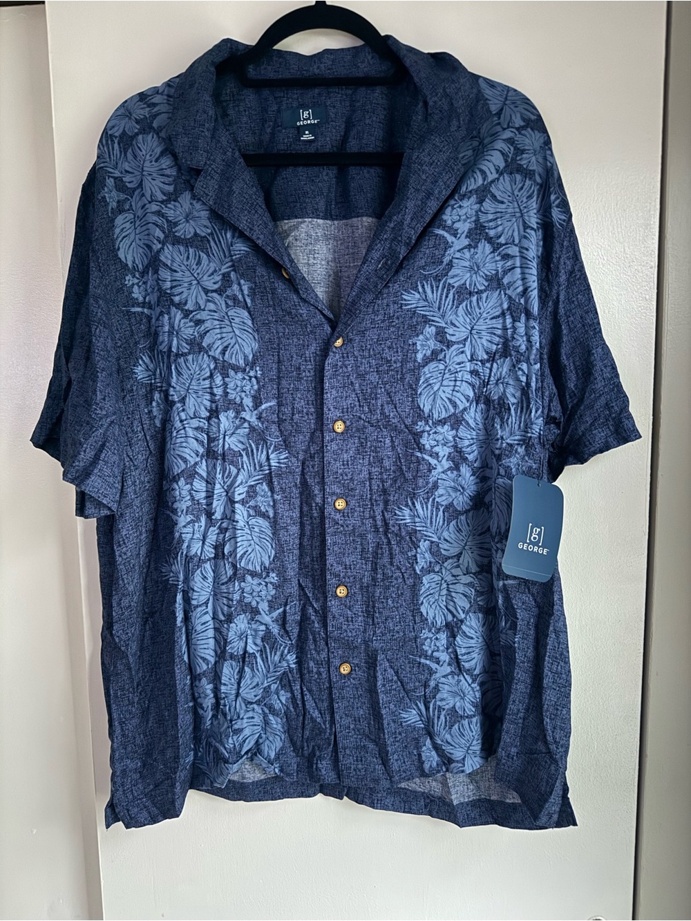 George Navy Blue Floral Short-Sleeve Button-Up Shirt